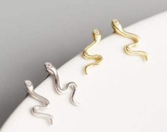 Pair of Dainty Snake Gold Stud Earrings • snake silver stud • serpent stud earrings • tiny snake studs • 925 Sterling Silver • Gift