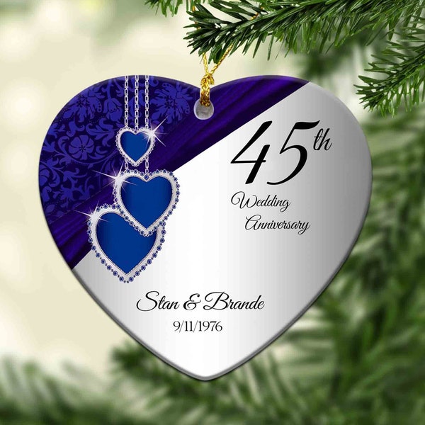 45th Wedding Anniversary Ornament, Custom Milestone Anniversary Ornament, Custom Name Ornament, Christmas Ornaments, Gift Ornament