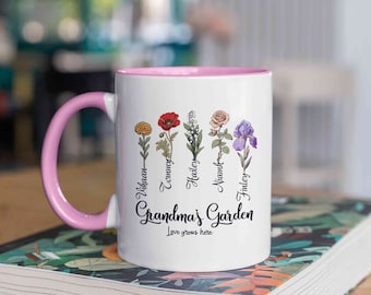 Personalized Birth Flower Mug, Birth Month Flower Mug, Grandma's Garden Mug With Grandkids Names, Mother's Day Gift, Gift for Grandma