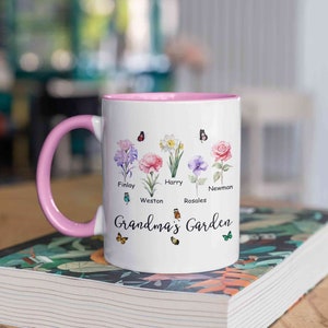 Personalized Birth Month Flower Mug, Birth Month Flower Mug, Grandma&#39;s Garden Mug, Birth Flower Gift, Mothers Day Gift, Family Flower Mug
