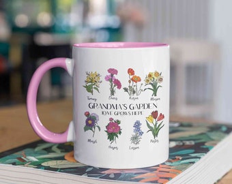 Personalized Birth Flower Mug, Birth Month Flower Mug, Grandma's Garden Mug With Grandkids Names, Mother's Day Gift, Gift for Grandma