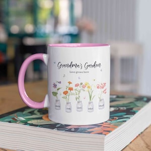 Personalisierte Geburtsmonat Blumentasse, Kundenspezifische Omas Gartenkaffeetasse, Geburtsmonat Blumentasse, Muttertagsgeschenk, Geschenk für Oma