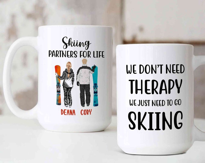 Personalized Ski Mug, Ski Mug, Skiing Coffee Mug, Skier Coffee Mug, Custom Couple Skiing Gift, Gifts for Skiing Lovers, Skiing Gift