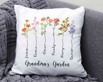 Almohada de jardín de la abuela, almohada de flores de nacimiento, ideas de regalos para la abuela, almohada de la abuela, regalo para la abuela, regalo del día de la madre, regalos para mamá