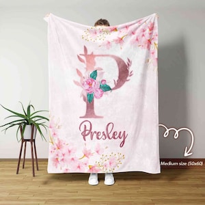 Personalized Name Blanket, Flower Blanket, Blanket With Name, Custom Name Monogram Blanket, Baby Shower Blanket, Baby Blanket With Roses