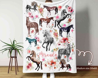Personalized Name Blanket, Horse Blankets, Horse Baby Blankets, Birthday Gifts Blanket, Custom Kids Blankets