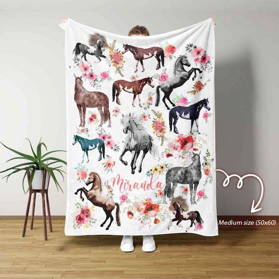 Personalized Name Blanket, Horse Blankets, Horse Baby Blankets, Birthday Gifts Blanket, Custom Kids Blankets