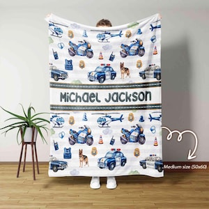 Benutzerdefinierte Polizei Thema Kinderdecke mit Namen, personalisierte Strafverfolgungsdecke für Jungen, Kleinkinder & Polizeiliebhaber Geschenk