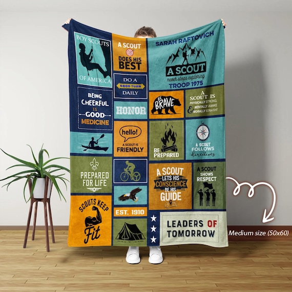 Personalized Name Blanket, Scout Throw Blanket, Custom Name Scout Troop Blanket, Camping Blanket, Road Trip Troop Gift, Hiking Birthday Gift
