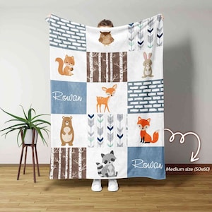 Personalized Baby Blanket, Woodland Baby Blanket, Custom Baby Blanket, Custom Name Blanket, Blanket For Boy, Custom Animal Blanket