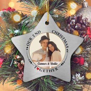 Personalized Couple Ornament, Our 2nd Day Christmas Together Ornament, Couple Photo Ornament, Anniversary Ornament Gift, Couples Gift