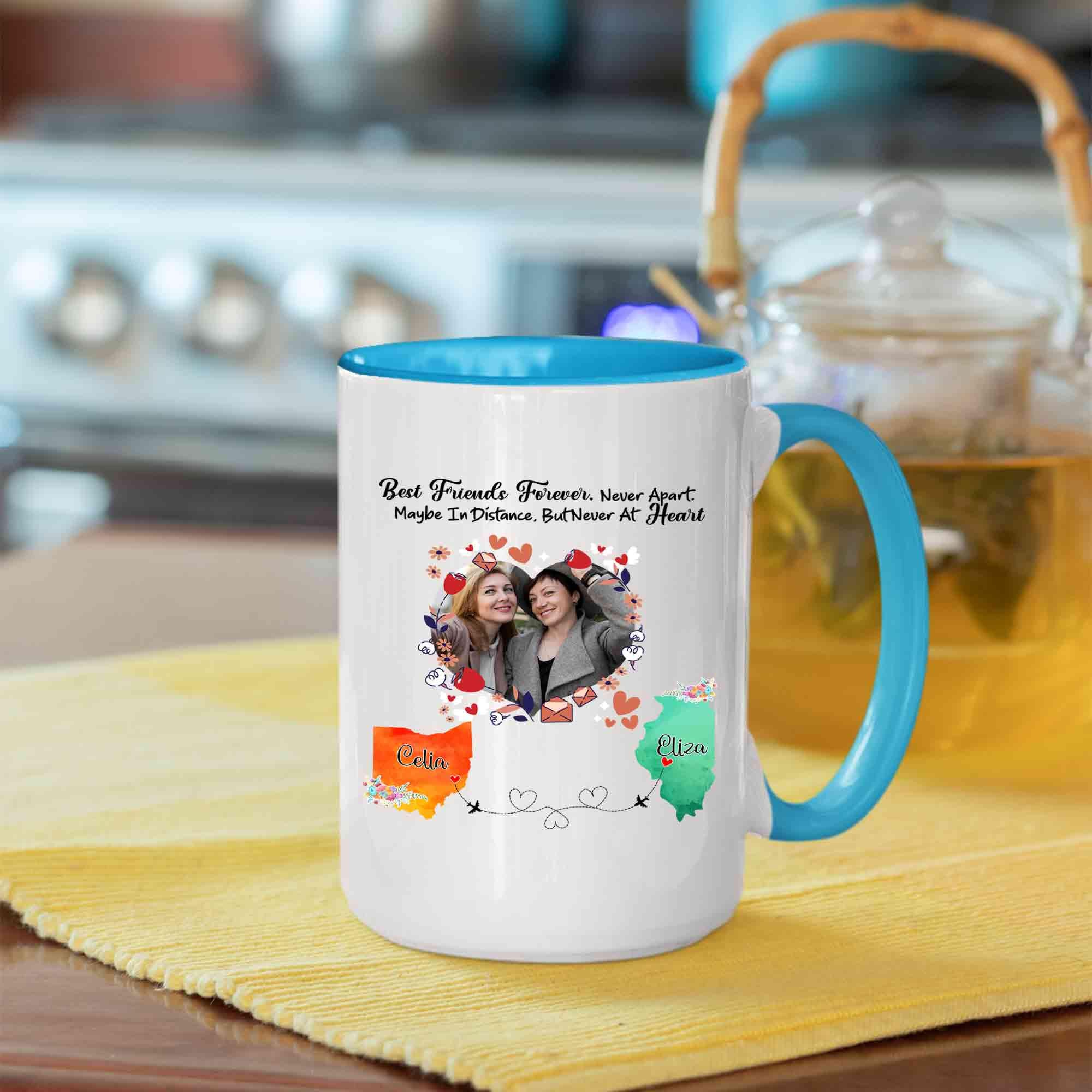 Personalized Long Distance State to State Coffee Mug, Miles Apart Coffee Mug,  Custom Photo Mug, Moving Away Gift, Best Friend Gift - Etsy