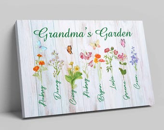 Personalized Grandma's Garden Poster with Grandkids Names, Birth Month Flower Art, Custom Family Birth Flower and Name Art, Mothers Day Gift