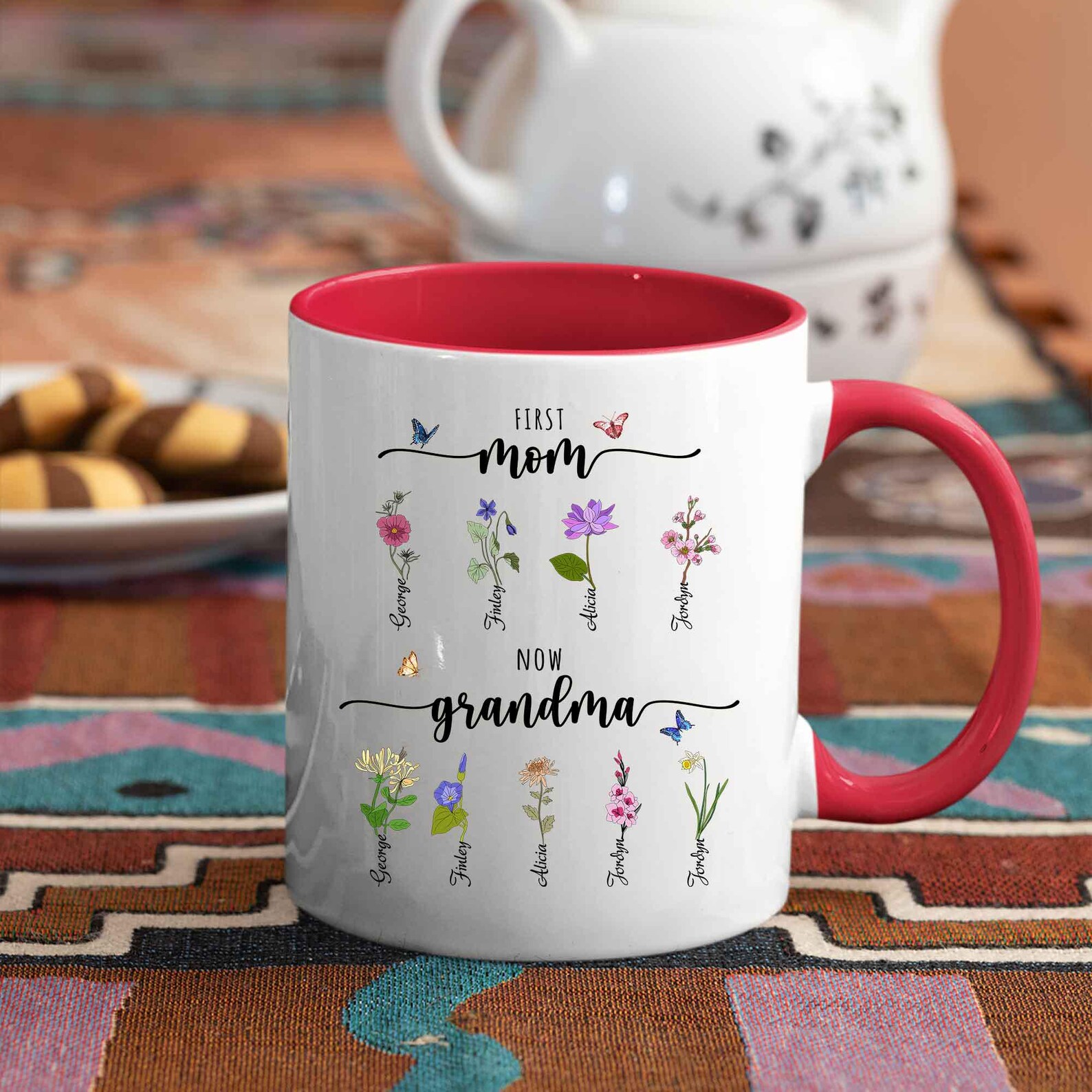 Personalized First Mom Now Grandma Mug, Birth Month Flower Mug ...