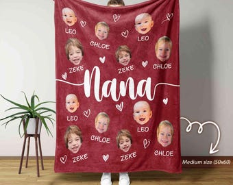 Custom Nana Blanket with Grandkid Faces and Names, Throw Blanket Gift for Grandma, Grandma Blanket, Custom Kids Blanket, Family Name Blanket