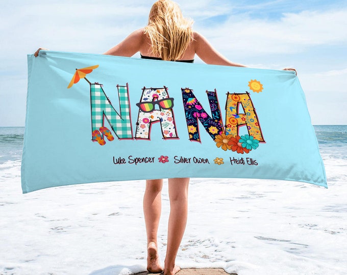 Custom NaNa Beach Towels, Personalized Beach Towel, Personalized Gift For Mother Day, Mother Day Gift, Outside Birthday Vacation Gift