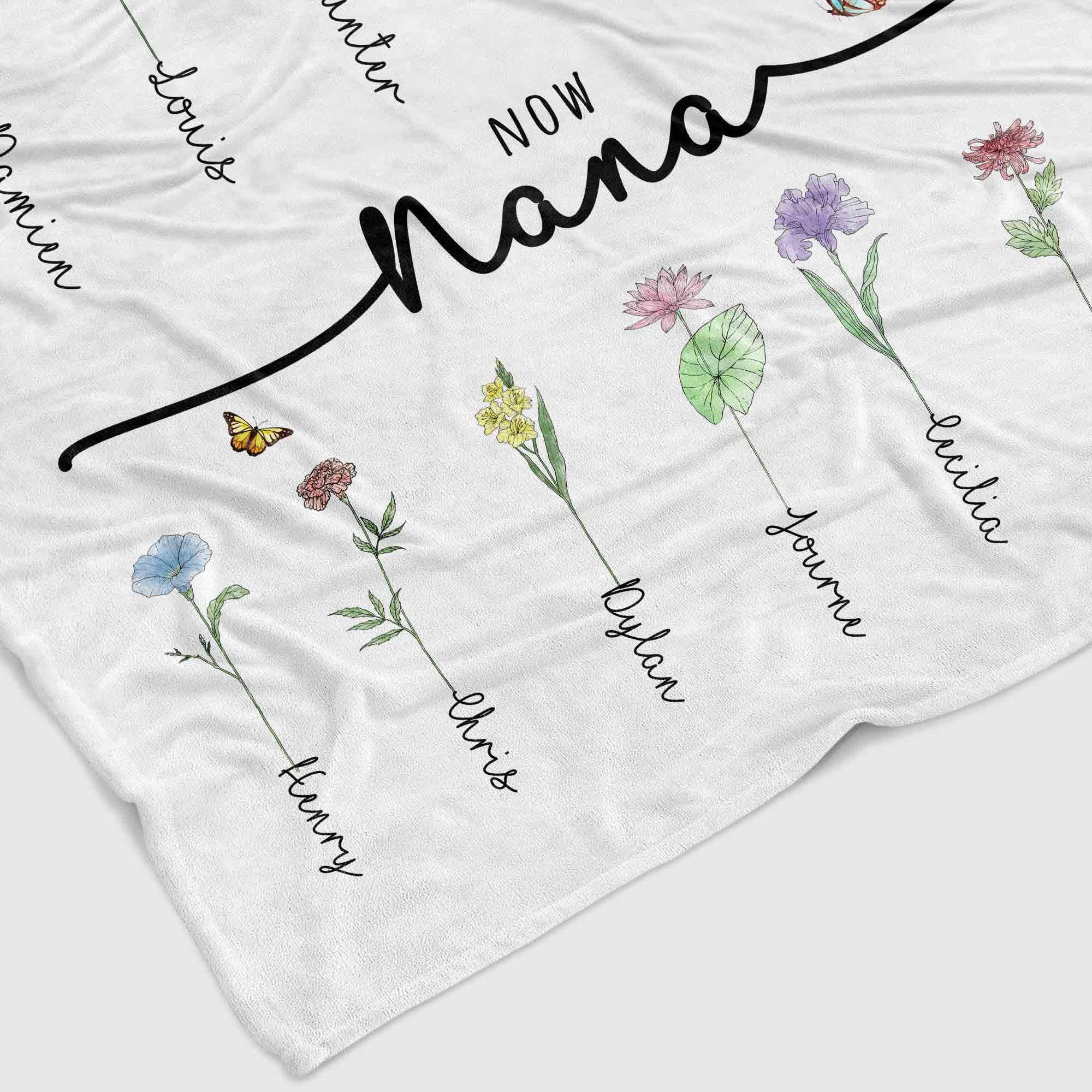 Grandma's Garden Blanket | Personalized "First Mom Now Grandma" Birth Flower Throw | Mother's Day Gift