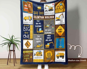 Coperta da cantiere personalizzata, coperta da camion con cassone ribaltabile, coperta da trattore per bambini, coperta con nome da cantiere, coperta da veicolo da cantiere