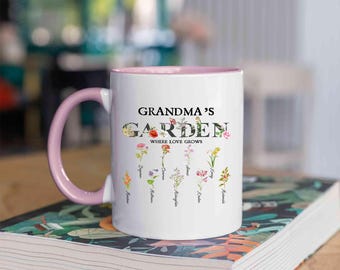 Personalized Birth Flower Mug, Garden Mug for Grandma, Birth Month Flower Mug, Custom Grandmas Garden Coffee Cup with Name, Mothers Day Gift