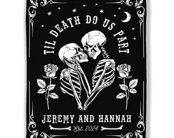 Manta de pareja personalizada, manta de boda personalizada, regalo de aniversario gótico, regalo de San Valentín, manta romántica de calavera, manta de terror