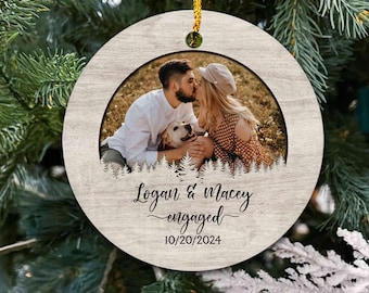 2D FLAT Personalized Photo Engagement Acrylic Ornament, 1st Christmas Married Ornament, Engaged Keepsake Ornament, Newlywed Couple Gift - Best Custom