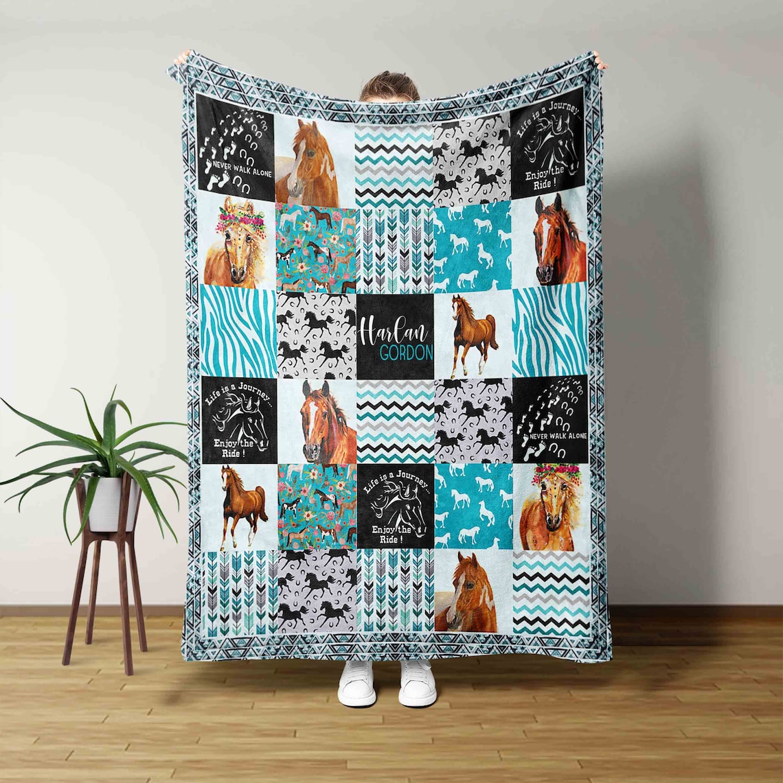 Custom Horse Blanket With Name Horse Baby Blankets Horse Etsy