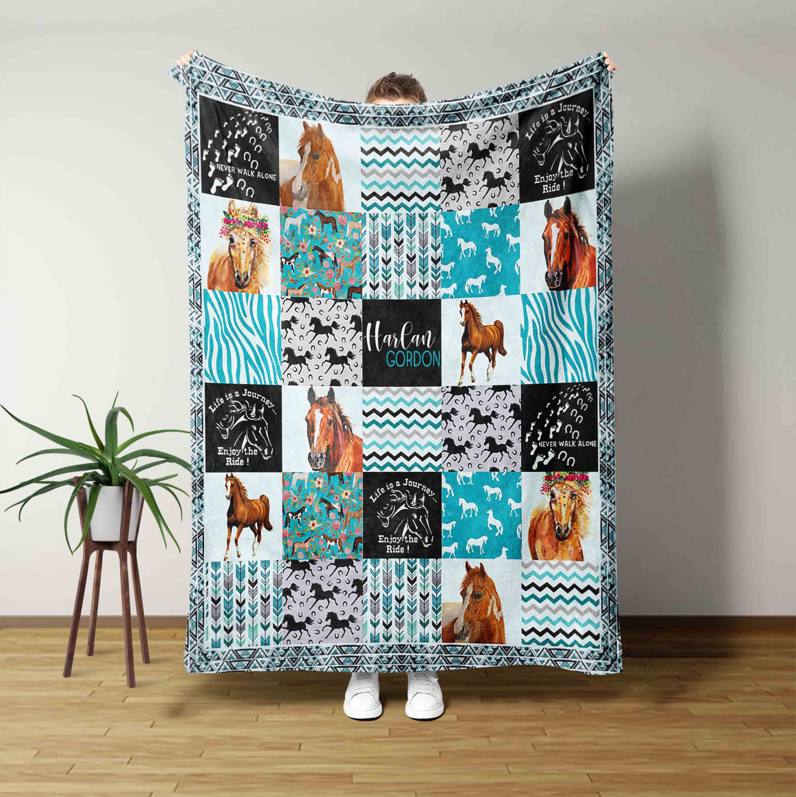 Custom Horse Blanket With Name Horse Baby Blankets Horse Etsy