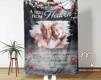 A Hug From Heaven Blanket, Memorial Blanket, Custom Photo Blanket, Remembrance Gift, Personalized Memorial Blanket, In Loving Memory Blanket