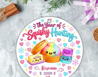 Personalized Squishy Hunting Ornament, Cute Kawaii Christmas Ornament, Custom Name Year Ornament, Funny Squishy Lover Gift