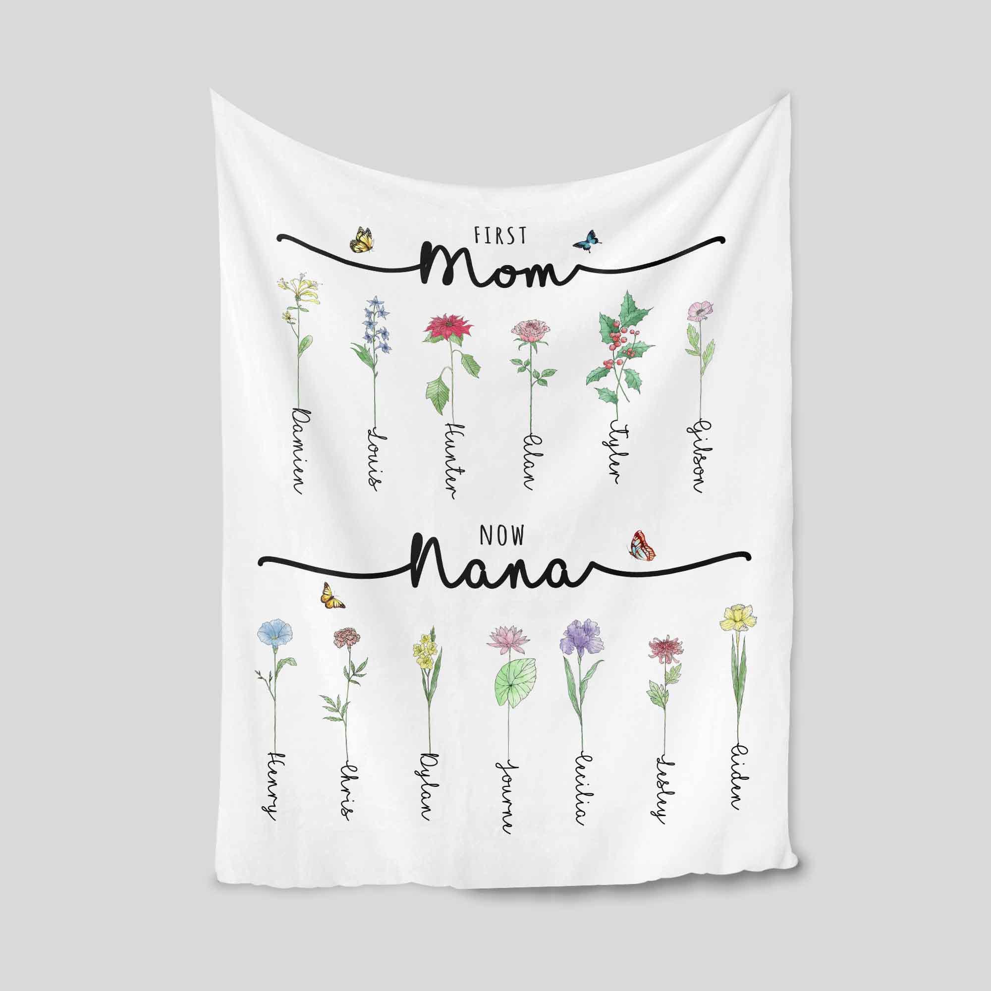 Grandma's Garden Blanket | Personalized "First Mom Now Grandma" Birth Flower Throw | Mother's Day Gift