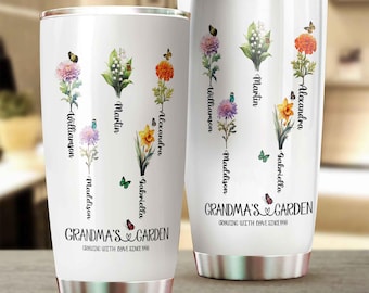 Personalized Birth Month Flower Tumbler, Birth Month Flower Tumbler, Grandma's Garden Tumbler, Birth Flower Gift, Mothers Day Gift