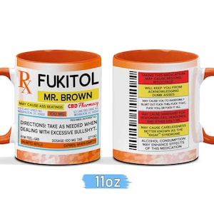Funny Rx Prescription Mug, FUKITOL Gag Gift for Men, Mug for Coworker, Stress Relief Humor Gift for Office, Funny Gag Gift For Coworker