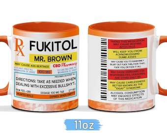 Funny Rx Prescription Mug, FUKITOL Gag Gift for Men, Mug for Coworker, Stress Relief Humor Gift for Office, Funny Gag Gift For Coworker