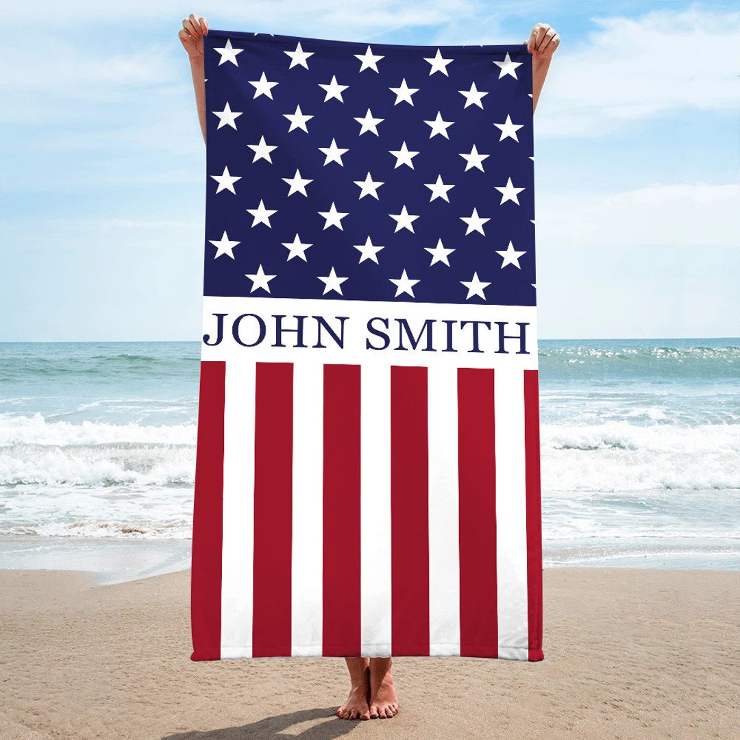 American Flag Beach Towels, Personalized Beach Towel for Adult, Custom