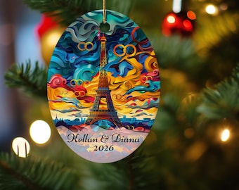 Personalized Paris France Ornament, Paris Christmas Ornament, Paris Eiffel Tower Christmas Ornament, France Vacation Ornament, Paris Gift