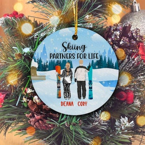 Skiing Partners For Life Ornament, Skiing Couple Ornament, Snowboarding Ornament, Custom Name Ornament, Gift For Skiers, Gift For Couple
