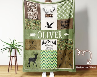 Personalized Hunting Blanket, Hunting Baby Blanket, Personalized Hunting Theme Baby Blanket, Custom Name Camo Blanket, Woodland Baby Blanket