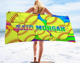 Personalized Beach Towel, Custom Name Beach Towels, Baseball Towels, Softball Towels, Sport Towels, Beach Towels on sale