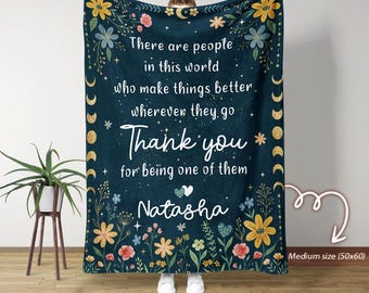 Personalized Thank You Blanket, Floral Moon and Stars Throw, Custom Name Gift for Teacher, Coworker, Nurse, Appreciation Gift