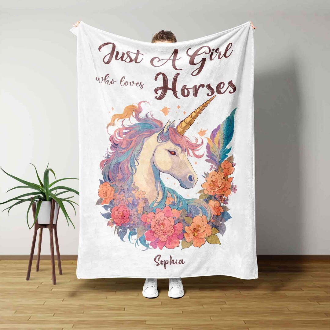 Horse Baby Blankets Custom Horse Blanket With Name Horse Etsy