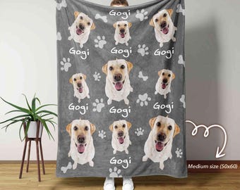 Personalized Dog Blanket, Pet Photo Blanket with Name, Paw Print Blanket, Custom Photo Blanket, Pet Lover Gifts, Pet Home Decor