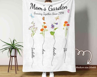 Personalized Mom's Garden Birth Month Blanket, Mom's Flower Garden Blanket, Birth Month Flower Blanket, Mother's Day Gift, Blanket for Mom