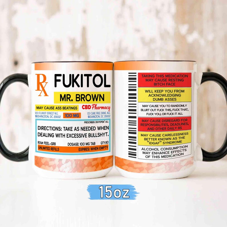 Funny Rx Prescription Mug, FUKITOL Gag Gift for Men, Mug for Coworker ...