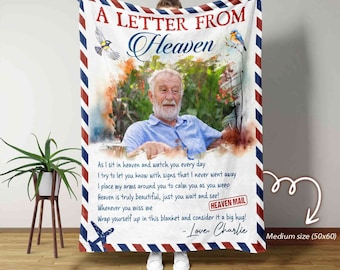Manta "Una Carta del Cielo", Manta Conmemorativa Personalizada, Manta con Foto Personalizada, Manta Conmemorativa, Manta de Condolencias, Regalos de Duelo