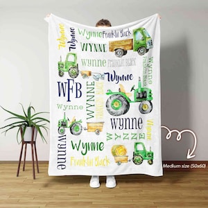Custom Baby Blanket, Green Tractors Blanket, Name Blankets, Family Blanket, Blanket For Baby, Tractor Blanket, Blanket For Christmas