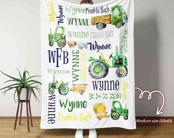 Custom Baby Blanket, Green Tractors Blanket, Name Blankets, Family Blanket, Blanket For Baby, Tractor Blanket, Blanket For Christmas