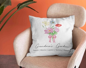 Almohada de flores personalizada del mes de nacimiento, almohada de flores del mes de nacimiento, almohada de jardín de abuelas, regalo de flores de nacimiento, regalo del día de las madres, regalo de la abuela