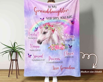 To My Granddaughter Blanket, Personalized Name Blanket, Unicorn Blanket, Grandpa Blanket, Family Throw Blanket - Blankets for girl