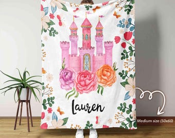 Personalized Princess Castle Blanket, Baby Girl Blanket, Princess Baby Blanket, Baby Name Blanket, Princess Nursery Decor, Baby Shower Gift
