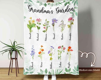 Personalized Grandma's Garden Blanket, Birth Month Flower Blanket, Custom Birth Month Flower Blanket, Mother's Day Gift, Gift for Grandma